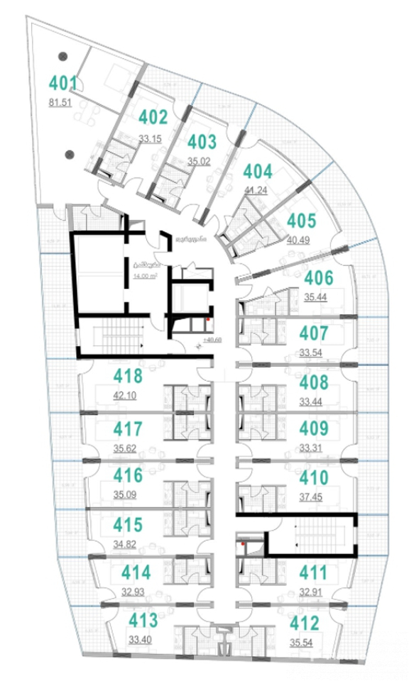 План этажа 3-15, блок А