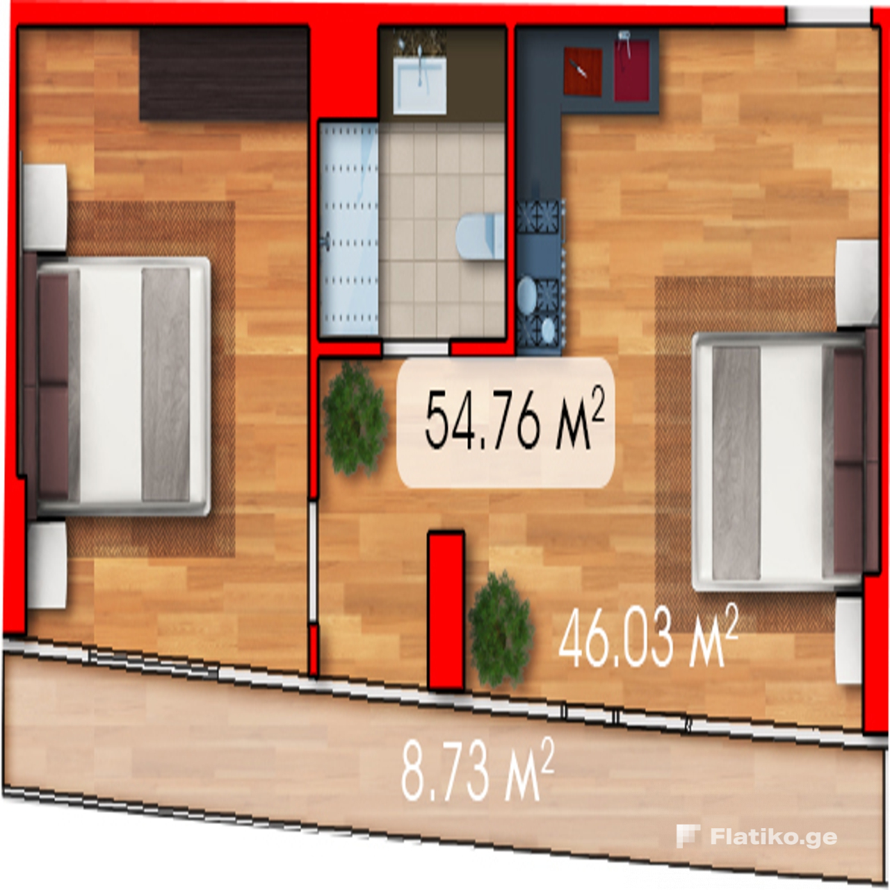 1-Bedroom Block B